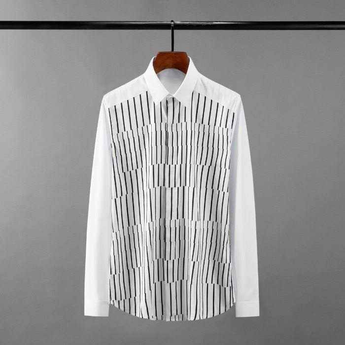 111618 언밸런스 스트라이프 배색 긴팔 셔츠(White)